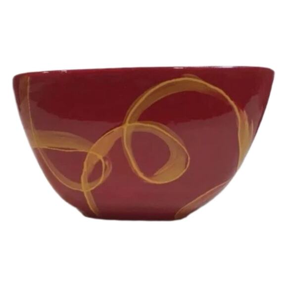 Set of 4 Red Hand-Painted Square Bowls – Grapes Apples Geometric Soup Cereal - Picture 4 of 8